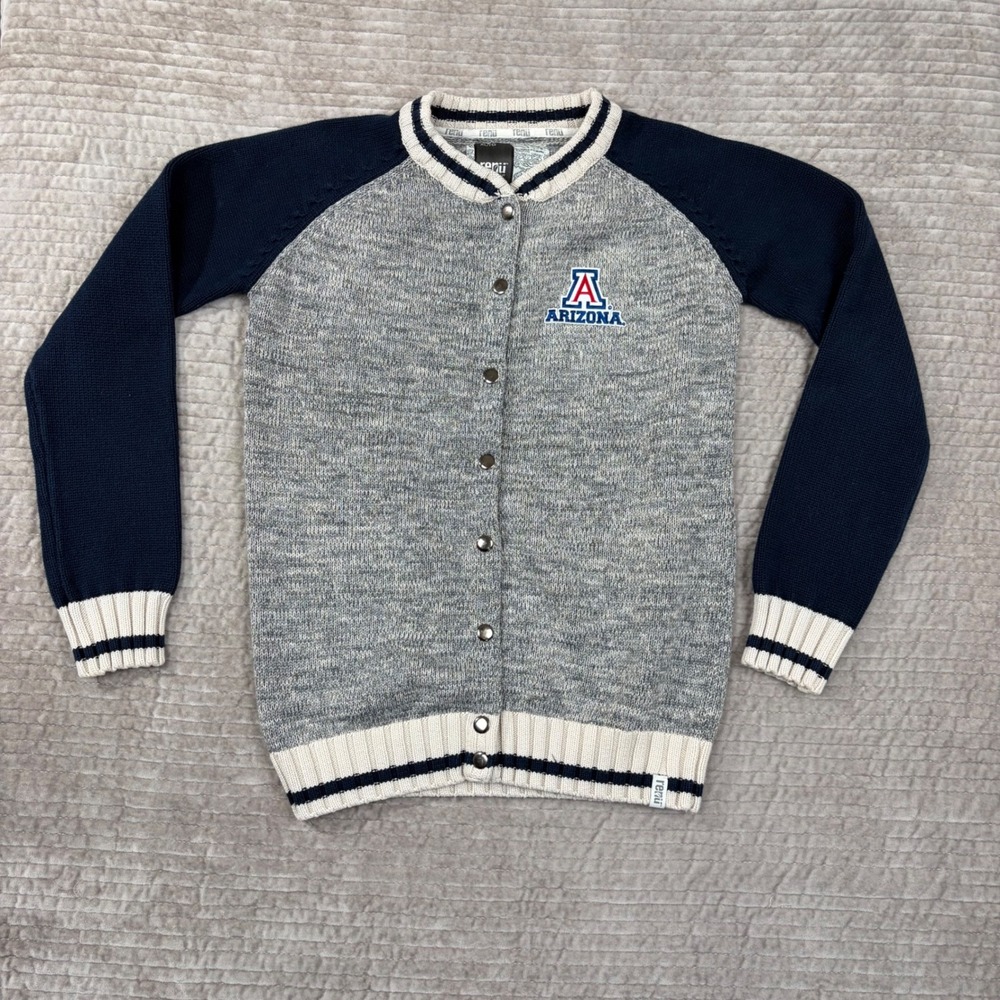 Renu Bruzer University of Arizona Wildcats Knit Cardigan Sweater Grey Navy XL